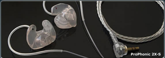 Sensaphonics 2XS earpieces with their connecting cable, photographed in 2011.